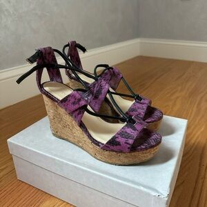 Jimmy Choo Nelson 100 Madeline Elaphe Cork Wedges Platform Sandals